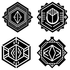 Poster - Four black and white geometric emblems with hexagonal and octagonal shapes in a symmetrical arrangement