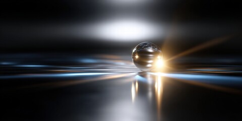 Poster - A metal sphere with light streaks, creating a futuristic and dynamic effect. The sphere has a reflective surface