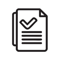 Poster -  A black and white line icon of multiple documents with a checkmark.