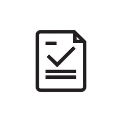 Poster - A black and white line icon of a document with a checkmark.