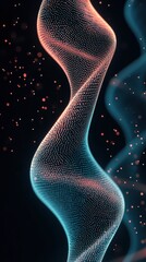 Poster - Abstract particle wave with glowing points and energy flow, science and technology background concept.