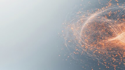 Poster - Abstract glowing particles forming complex swirling pathways on a gradient background, representing genetic data structures and scientific exploration.