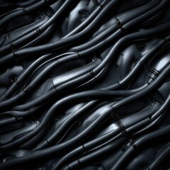 Poster - An abstract view of dark cables with complex intertwined arrangement, creating a captivating pattern and texture. The play of light and shadow enhance the three-dimensional appearance