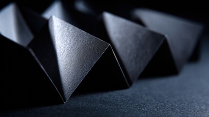 Poster - Abstract geometric pattern of folded paper in shades of black and gray, creating a dynamic, repeating design