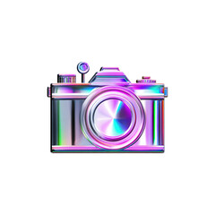 Poster - Colorful Holographic Camera Icon. Vibrant Digital Photography Symbol Isolated On Transparent Background