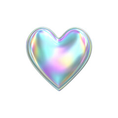 Poster - Holographic Iridescent Heart Shape. Symbol Of Love And Modern Aesthetic Isolated On Transparent Background