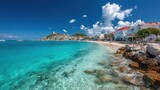 Elegant photo of st.martin Grand case beach and cityscape. Grand case city on the caribbean island of saint martin.