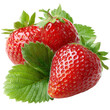 © Nishat - Fresh strawberries, single fruit with green leaves, natural surface detail, isolated on white background . PNG