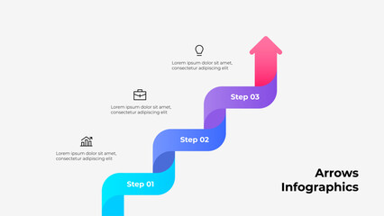 Poster - Infographic design displaying a gradient arrow with three steps for planning or workflow representation. Perfect visual for presentations, and illustrating key steps or progress paths