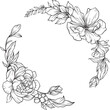 © papatong - Graceful botanical wreath with hand drawn blooms and leaves, forming a balanced arc of organic elegance. Ideal for nature inspired, minimalist creative themes