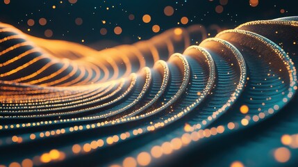 Poster - Abstract glowing light particles form flowing wavy lines and curves in a dark background with soft bokeh