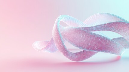 Poster - Abstract glowing particle ribbon twisting gracefully with soft pastel background light and shadow