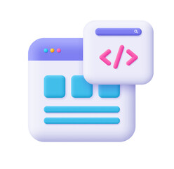 Fototapete - Modern Website Development:  3D Render of Webpage and Code Interface