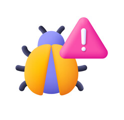 Fototapete - Stylized 3D Bug Icon:  Software Error, Glitch, Warning Alert, Bright Colors, Modern Design