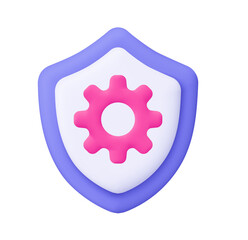 Fototapete - 3D Render:  Abstract Purple and Pink Gear Inside a Shield;  Modern, Secure Technology Concept.