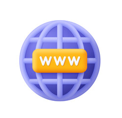 Fototapete - 3D Render:  Modern Purple Globe with Yellow WWW Button,  Clean Minimalist Design,  Tech Concept.