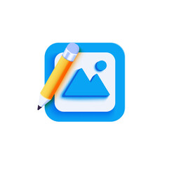 Poster - vibrant 3d app icon: image editing, pencil and mountain landscape design