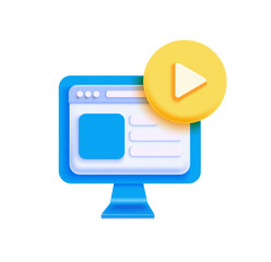 Fototapete - Modern Blue Website Interface with Play Button; Clean, Minimalist, 3D Style