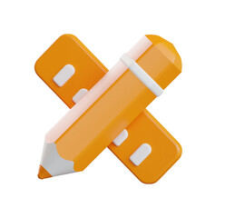 Fototapete - 3D Render:  Playful Orange Pencil and Eraser, Modern Design, Creative Mood,  Bright and Fun,  Isolated on Black Background.