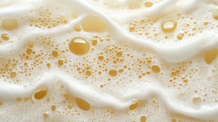 Poster - Close view of bubbles and foam. Craft beverages foam texture. Beverages bubbles surface with white color. Refreshing drink bubbles foam background.
