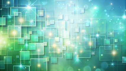 Wall Mural - abstract green and teal square network with glowing lights and sparkling effects