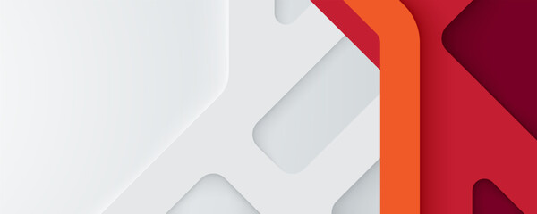 Poster - Red and white abstract paper background with geometric shapes and modern design elements