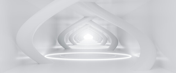 Poster - Abstract Futuristic empty floor and room Sci-Fi Corridor With light for showcase,room,interior,display products.Modern Future cement floor and wall background technology interior concept.3d render