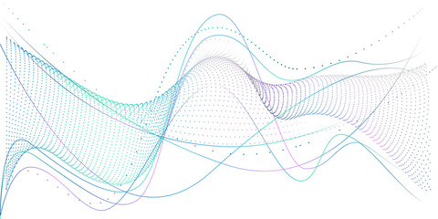 Aufkleber - Flowing dot particles wave pattern, smooth curves, isolated on transparent background. Concepts of technology, science, music, big data, outer space