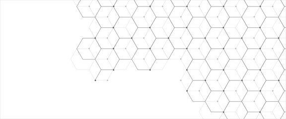 Poster - Vector digital hexagonal background geometric abstraction with lines and dots.