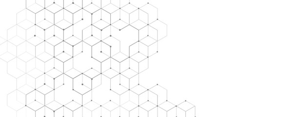 Poster - Vector digital hexagonal background geometric abstraction with lines and dots.
