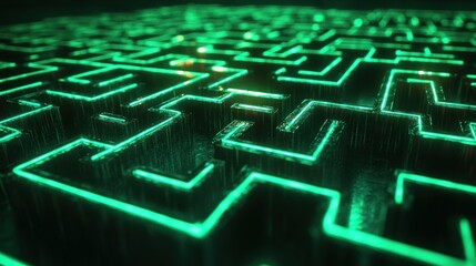 Poster - Abstract glowing neon maze design
