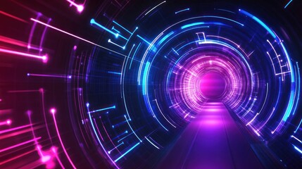 Poster - Neon tunnel digital technology background