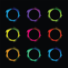 Wall Mural - collection of round glowing neon lighting on dark background with copy space. abstract cosmic vibran
