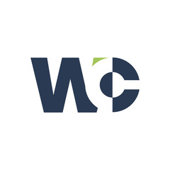 Poster - The image shows a logo design of a monogram with initial letters WC in dark grey and green color in simple flat style that looks clean and modern on a white background