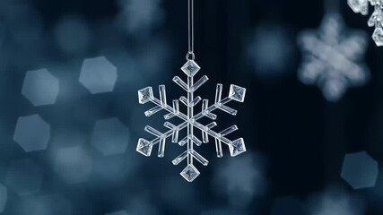 Poster - Elegant crystal snowflake ornaments hanging with bokeh lights background