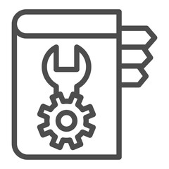 Poster - Book with wrench, mechanism gear line icon, user manual concept, guide with bookmarks vector sign on white background, outline style icon for mobile concept and web design. Vector graphics.