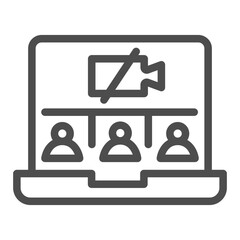 Poster - Online meeting on laptop without web camera line icon, videoconference issue concept, vector sign on white background, outline style icon for mobile concept and web design. Vector graphics.