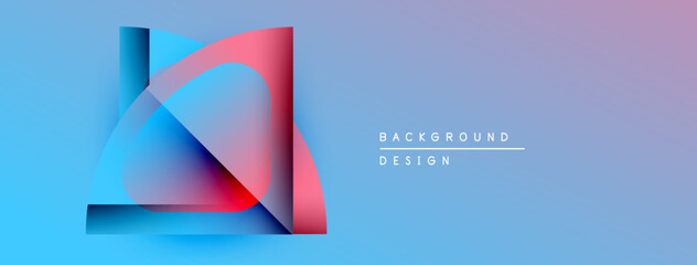 Poster - Abstract geometric layers create vibrant blue, pink gradient. Minimalist design suggests modern background texture.