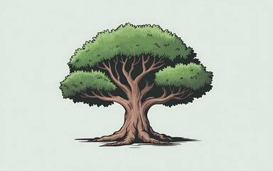 majestic oak tree illustration with lush green canopy