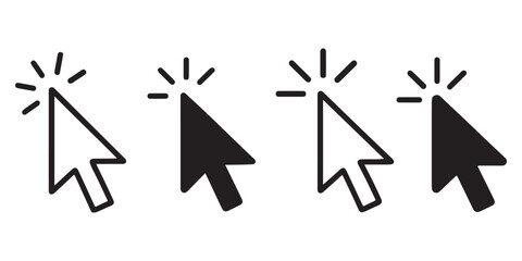 Leinwandbilder - Computer mouse click cursor arrow icons set. Clicking cursor. Hand cursors icons click set. Pointer click icon. Loading icon on transparent background
