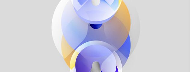 Fototapete - Abstract shapes overlap, creating soft blue, purple hues. Minimalist design on light gray background. Modern, clean aesthetic.
