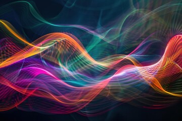 Poster - Smooth elegant lines forming colorful waves on dark background