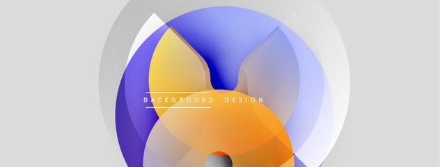Poster - Abstract design features overlapping circles, gradients. Blue, purple, orange hues create modern visual effect. Text reads background design.