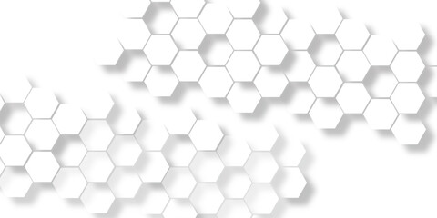 Poster - Hexagon concept design abstract technology background vector  grey hexagon white background wall pattern Abstract cube hexagon shape background. Abstract geometric pattern with crosses, stripes, lines
