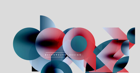 Poster - Abstract geometric shapes overlap, creating dynamic composition. Red, blue tones dominate neutral background. Modern design element.
