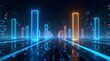 © Pro Clipart - A futuristic digital city street with glowing abstract buildings. Concept of smart city, data center, big data, virtual reality, and information technology.