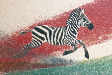 Poster - Colorful sand art featuring a zebra in motion on a textured background