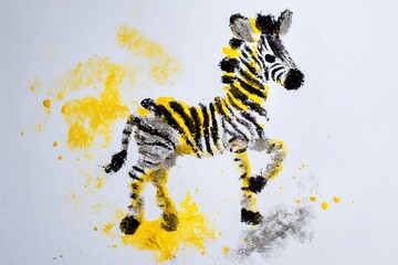 Poster - Creative zebra drawing made with colored powder in a bright artistic style on a clean background