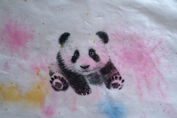 Poster - Cute panda illustration created with colorful chalk on paper showcasing artistic expression in a vibrant style
