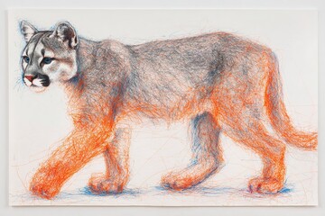 Poster - Artwork features a colorful representation of a puma walking on a plain background with detailed line work